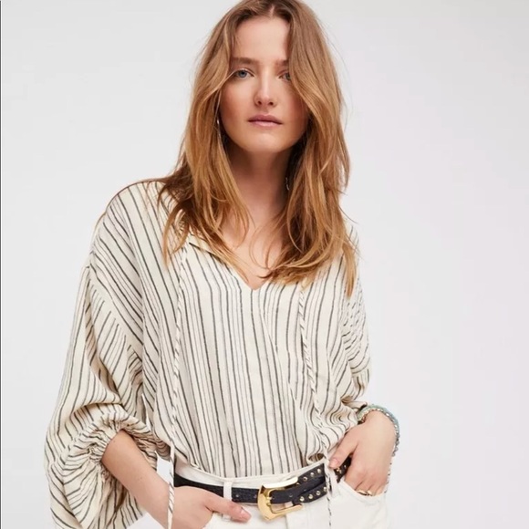Free people Tops - $128 NWT FREE PEOPLE LONG SLEEVE STRIPETUNIC IVORY
